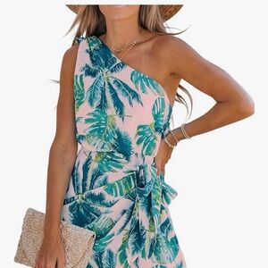 Cupshe One-Shoulder Tropical Leaf Dress